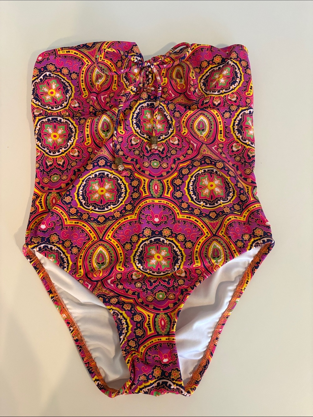 Shoshanna Paisley Medallion One-Piece Swimsuit - Pink, Yellow, Navy